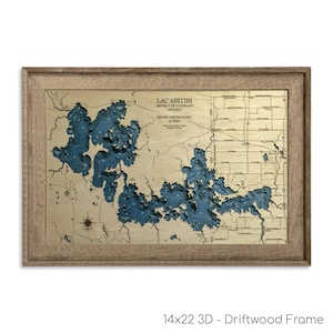 Lac Abitibi Map, 3D Lake Map, Custom Wood Map, 3D Wall Art, 3D Map, Lake House Decor, Lake Map, Depth Map, Lake Gift, Lake House, Lake Art