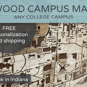 Carte du campus en bois personnalisée, carte de l'université, carte de l'université, carte de l'université personnalisée, cadeau de l'université, cadeau d'un diplômé, cadeau de l'obtention du diplôme, carte du campus