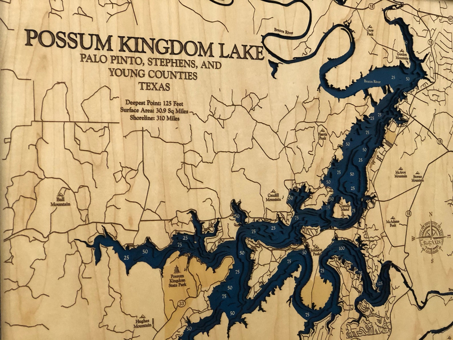 Possum Kingdom Lake Map Custom Wood Map Custom Lake Art 3D Etsy