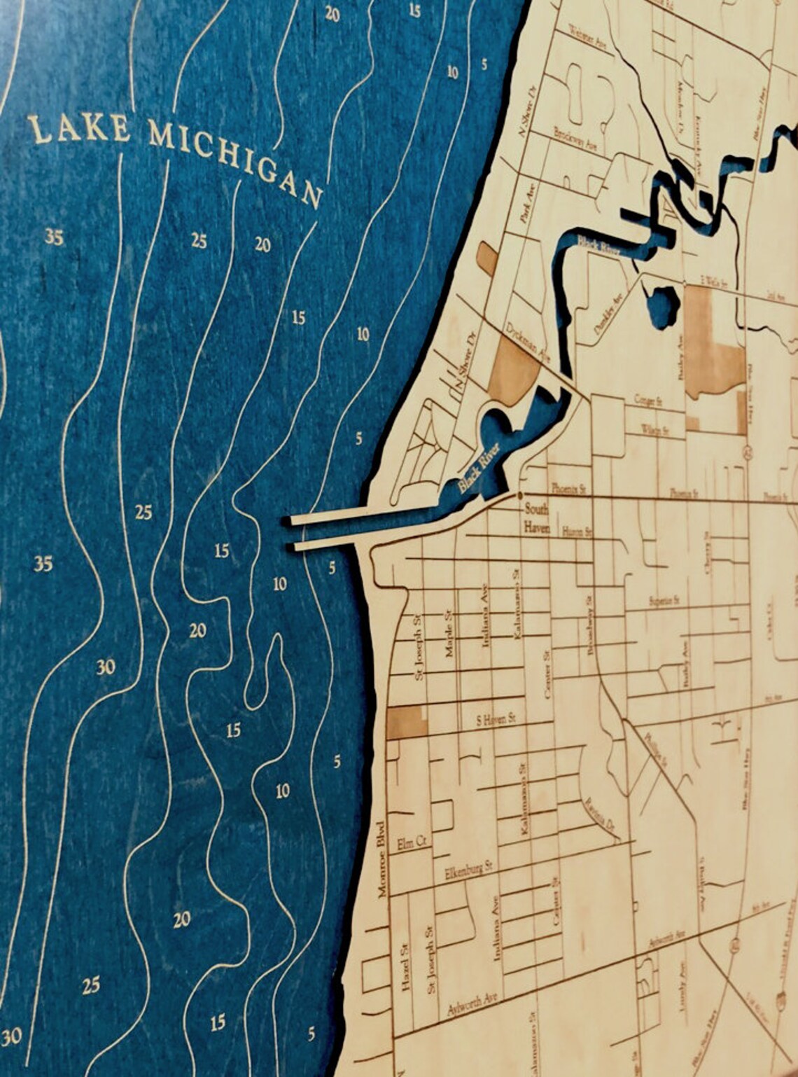 South Haven Map Lake Michigan Wood Map 3D Wood Map Lake Etsy