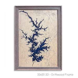 Lago Norman - Mappa in legno personalizzata - Arte - Arte murale 3D - Mappa dei contorni - Decorazione della casa sul lago - Mappa del lago - Mappa di profondità - Regalo sul lago - Arte in legno - Mappe in legno