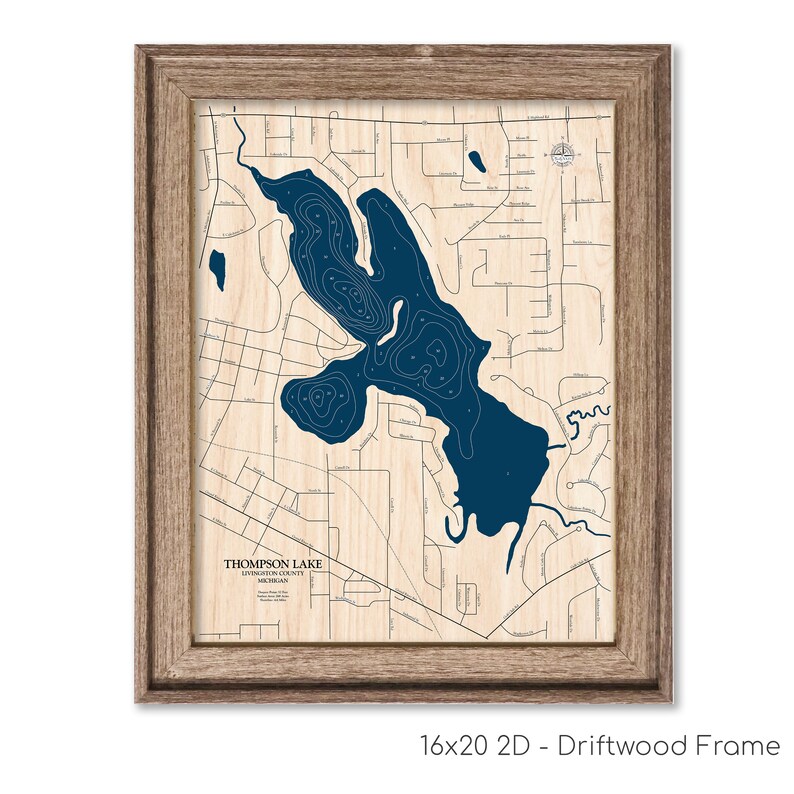 Thompson Lake 3D Lake Map Wood Lake Map Custom Lake Map Etsy