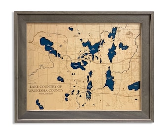 Wisconsin Lake Country Map, Waukesha County Map, Wood Lake Map, Wood Lake Sign, Lake Art, Lake House Gift, Lake House Decor, Lake Map