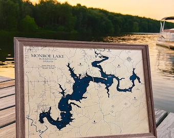 Monroe Lake Map, Lake House Gift, 3D Lake Map, Wood Lake Sign, Lake Sign, Lake House Decor, Lake Art, Lake House Art, Housewarming Gift