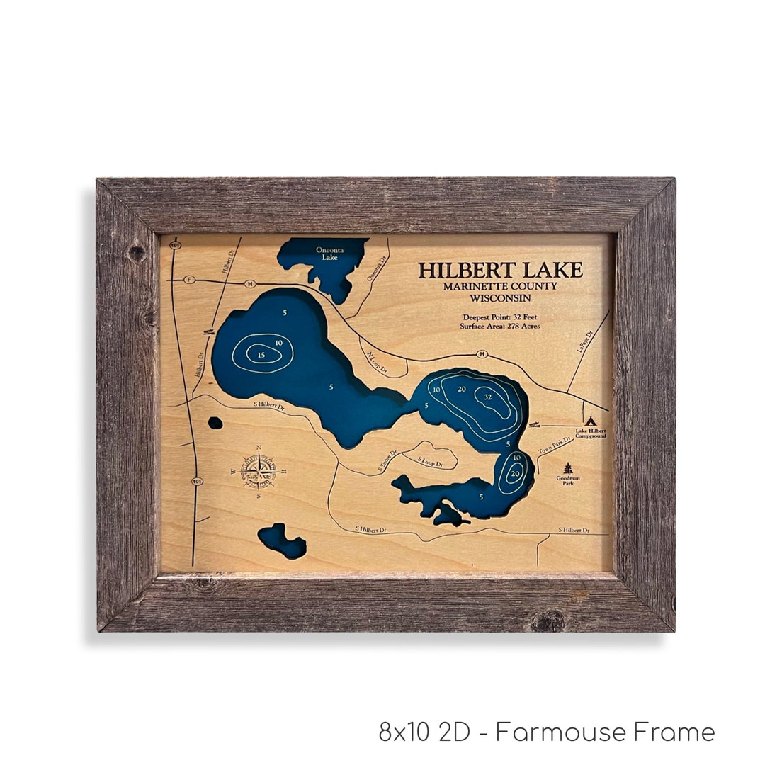 Hilbert Lake Map, Hilbert Lake, Wood Lake Map, Wood Lake Sign, Lake Art