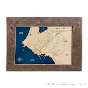 Crescent City Map, kaart van Californië, aangepaste houten kaart, aangepaste houten kaart, aangepaste kustkaart, houten kaart Florida, decor strandhuis, strandbord