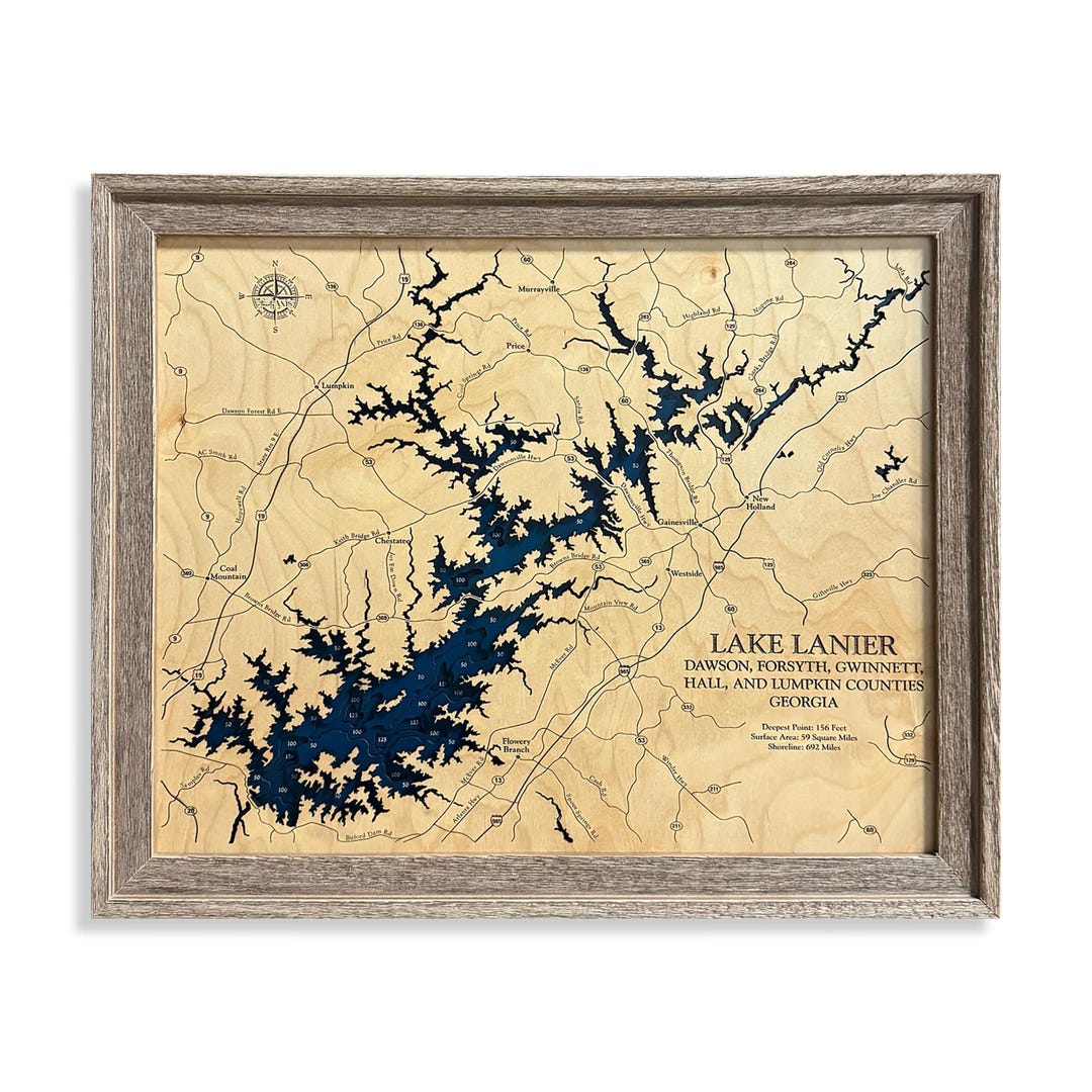 Lake Lanier - Custom Wood Map - Art - 3D Wall Art - Contour Map - Lake ...