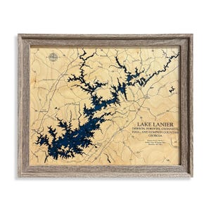 Lake Lanier - Custom Wood Map -  Art - 3D Wall Art - Contour Map - Lake House Decor - Lake Map - Depth Map - Lake Art - Wood Maps - Gift