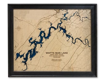 Watts Bar Lake Map, Watts Bar Lake, Wood Lake Map, Wood Lake Sign, Lake Art, Lake House Gift, Lake House Decor, Lake Map, Custom Lake