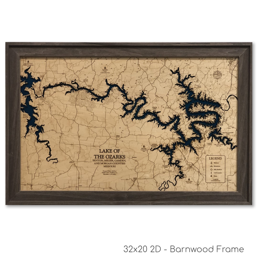 Lake of the Ozarks Wood Map Detailed Custom Wood Map 3D Wall Art Contour Map Lake House Decor