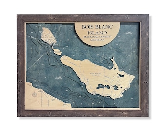 マキナック島地図 SVG: 3D 地形木製装飾 (デジタルダウンロード