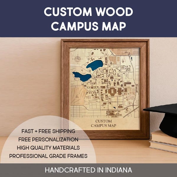 University Campus Map: Handcrafted Wood - Custom College Gift