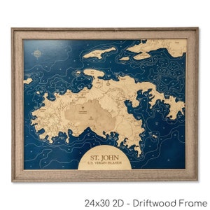 セントジョン島の地図、USVIの地図、セントトーマス島の地図、3Dウォールアート、USVI、島、等高線図、ビーチハウスの装飾、島の地図、地形図、深度図