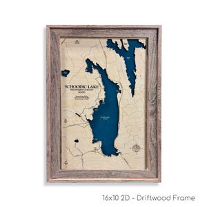 Schoodic Lake Map, Schoodic Lake, Custom Lake Map, Wood Lake Map, 3D Wall Art, Contour Map, Lake House Decor, Lake Map, Depth Map, Lake Art