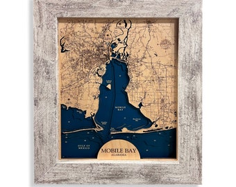 Mobile Bay Map, Alabama Coast Map, Custom Wood Map, 3D Wood Map, Custom Coast Map, Custom New York Map, Travel Gift, Beach House Gift