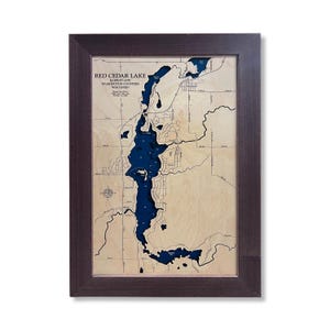 Red Cedar Lake Map, Wood Lake Map, Custom Wood Map, Lake Map, Lake Gift, Travel Gift, Anniversary Gift, Lake Art, Lake Decor