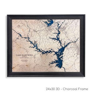 Lake Hartwell Map, Custom Wood Map, Custom Lake Art, 3D Wall Art, Contour Map, Lake House Decor, Lake Map, Depth Map, Lake Art