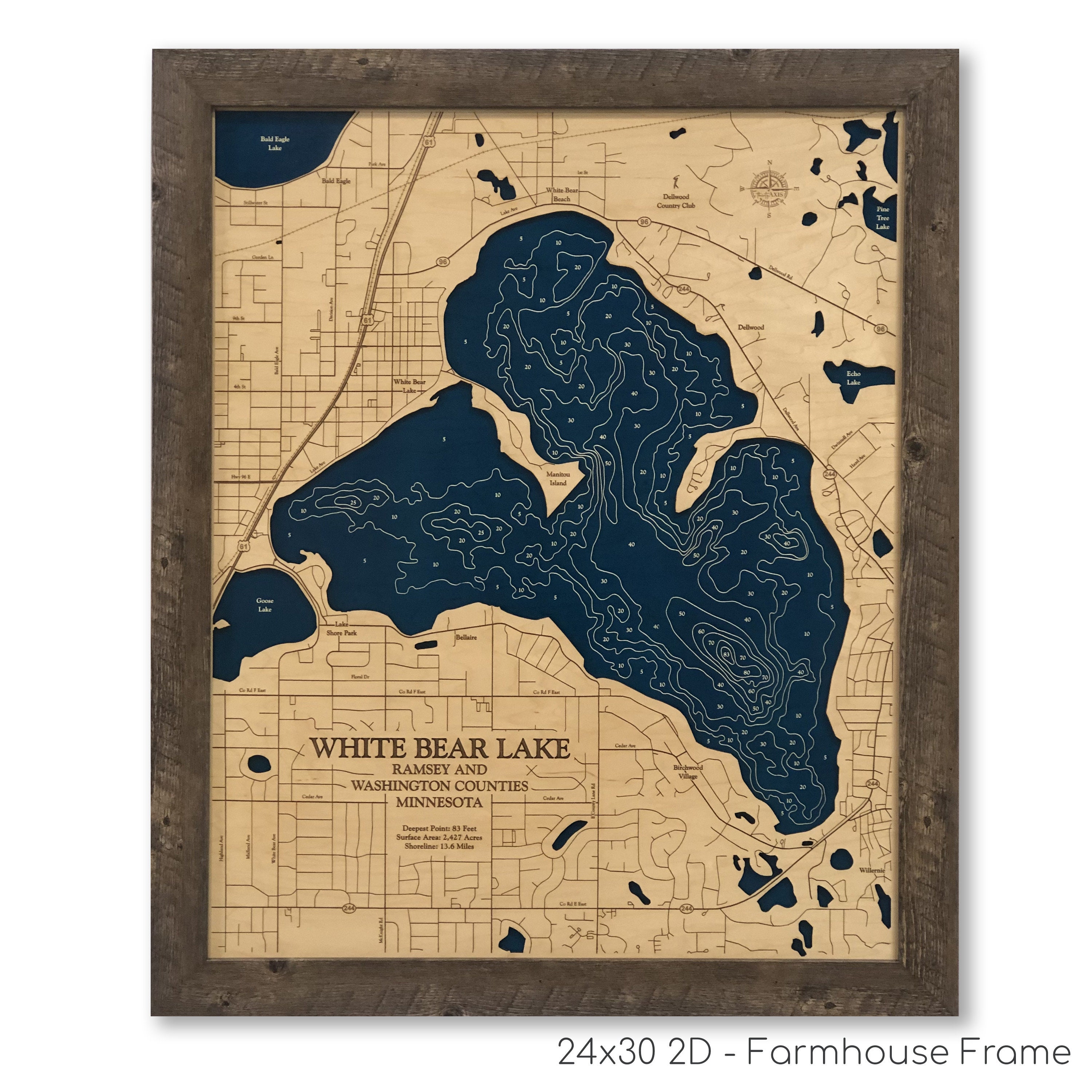 White Bear Lake Map White Bear Lake Custom Wood Map 3D Wall Etsy