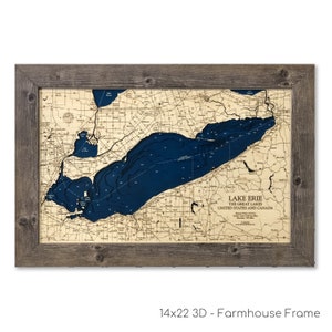 Lake Erie Dimensional Holz geschnitzte Tiefe Konturkarte - Passen Sie mit Ihrem Haus Informationen Relief Karte - Holzkunst - See Geschenke - Holz Geschenke -