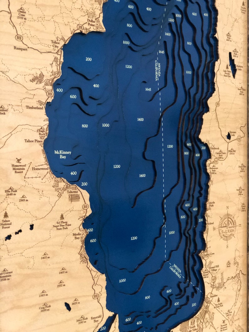 Lake Tahoe Custom Wood Map 3D Wall Art Contour Map Lake Etsy