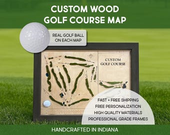 Custom Wood Golf Course Map: Personalized Engraved Wall Art