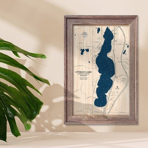 Otsego See, Landkarte See, Holzkarte, 3D Wandbild, Umrisse, Karte See, Haus am See, Geschenk, Haus am See