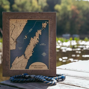 Door County Map, Door County Wisconsin, Wisconsin Map, Wood Lake Map, Wood 3D Map, 3D Lake Map, Green Bay Map, Green Bay, Lake Michigan Map