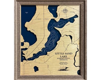 3D Wood Little Sand Lake Map: Personalized Lake House Decor