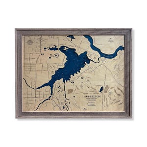 Carte du lac Delton, carte des Dells du Wisconsin, art mural 3D, carte du lac Delton, cartes du Wisconsin, décoration maison du lac - carte du lac - carte de la profondeur, art du lac - 3D