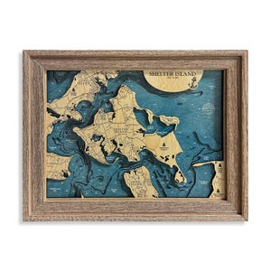 Shelter Island Map, Long Island Map, 3D Wall Art, New York Map, Contour Map, Beach House Decor, Island Map, Topographical Map, Depth Map