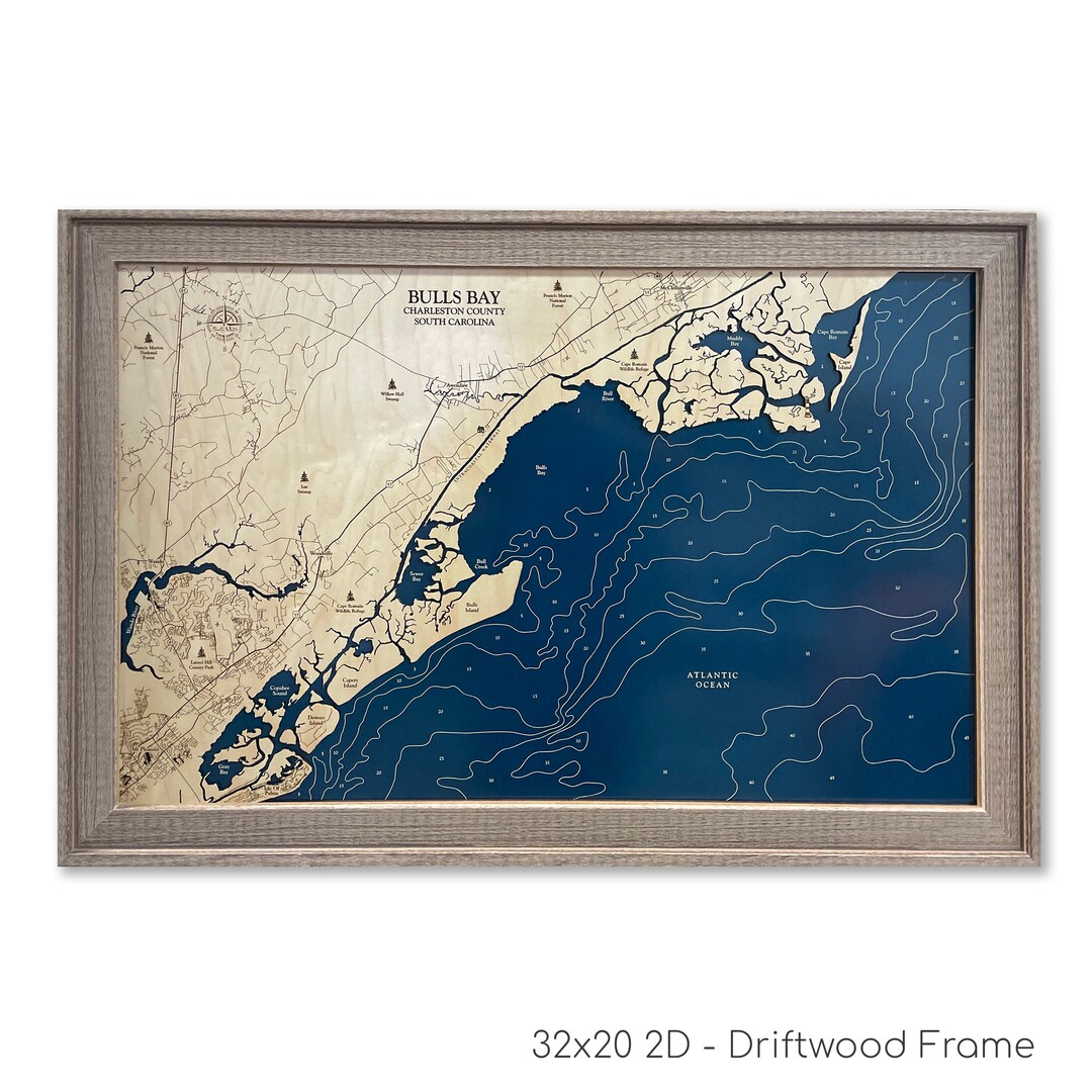 Bulls Bay Map, Bulls Bay, Custom Island Map, Charleston Map, Wood Map
