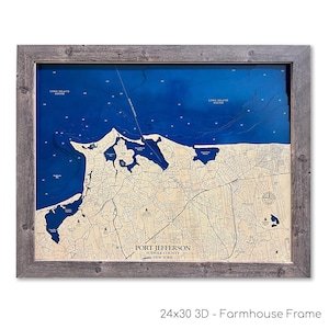 Port Jefferson Map, Long Island Map, 3D Wall Art, Los Angeles Map, Contour Map, Beach House Decor, Island Map, Topographical Map, Depth Map