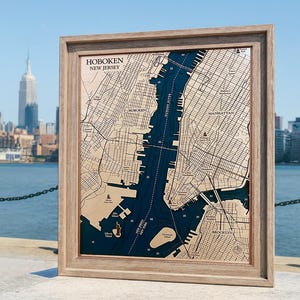 Hoboken Map, Sandy Hook Bay, Hudson River Map, Custom Wood Map, 3D Wood Map, 3D New Jersey Map, 3D Map, Beach House Decor, New York Map