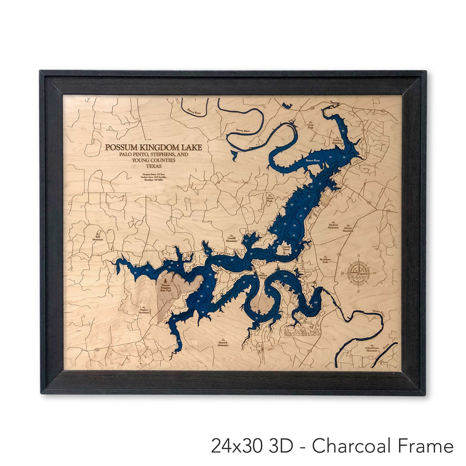 Possum Kingdom Lake Map, Custom Wood Map, Custom Lake Art, 3D Wall Art, Contour Map, Lake House