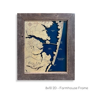 Mappa di Ocean City, mappa di Wight Bay, mappa di Assawoman Bay, mappa della costa orientale, mappa dei contorni, arredamento per case sulla spiaggia, mappa dell'isola, mappa personalizzata