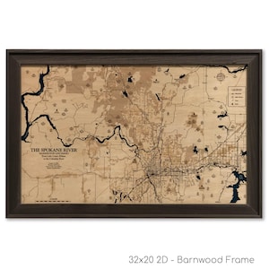 Spokane River Map, Custom Wood Map, 3D Wall Art, Contour Map Lake House Decor, Lake Map, Depth Map, Lake Gift, Lake House, Lake Art