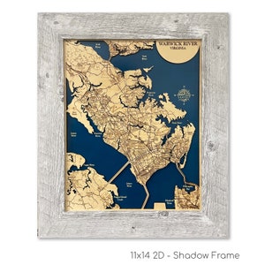Mappa del fiume Warwick, mappa del fiume James, mappa della baia di Chesapeake, mappa della Virginia, mappa del fiume personalizzata, mappa in legno 3D, decorazioni nautiche, decorazioni fluviali, regalo fluviale