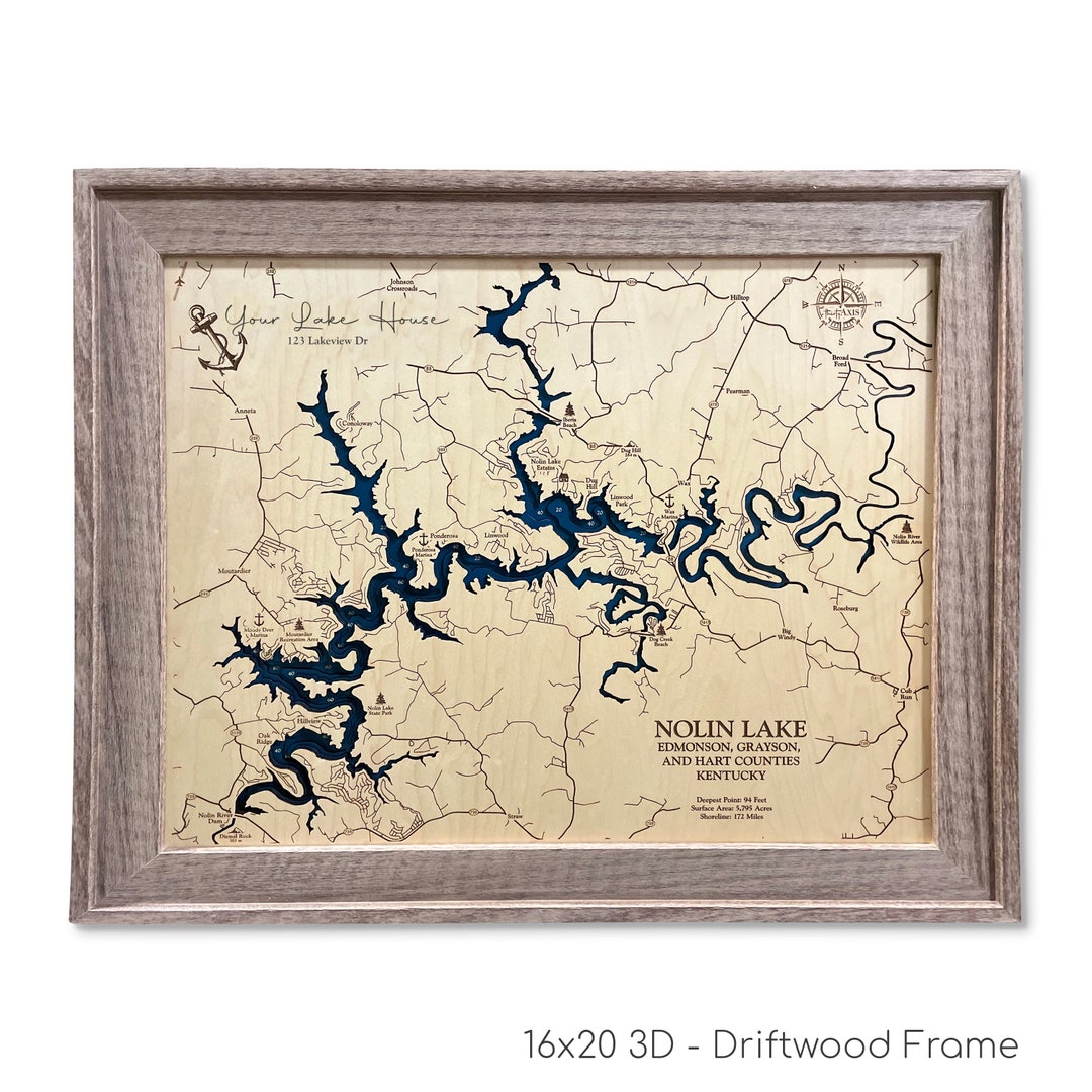 Nolin Lake Map, Nolin Lake, Wood Lake Map, Wood Lake Sign, Lake Art