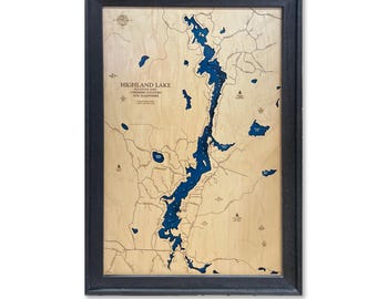 Lago Highland, Mapa de madera personalizado, Arte mural 3D, Mapa de contornos, Decoración de casa de lago, Mapa de lago, Mapa de profundidad, Regalo de lago, Casa de lago, Arte de lago