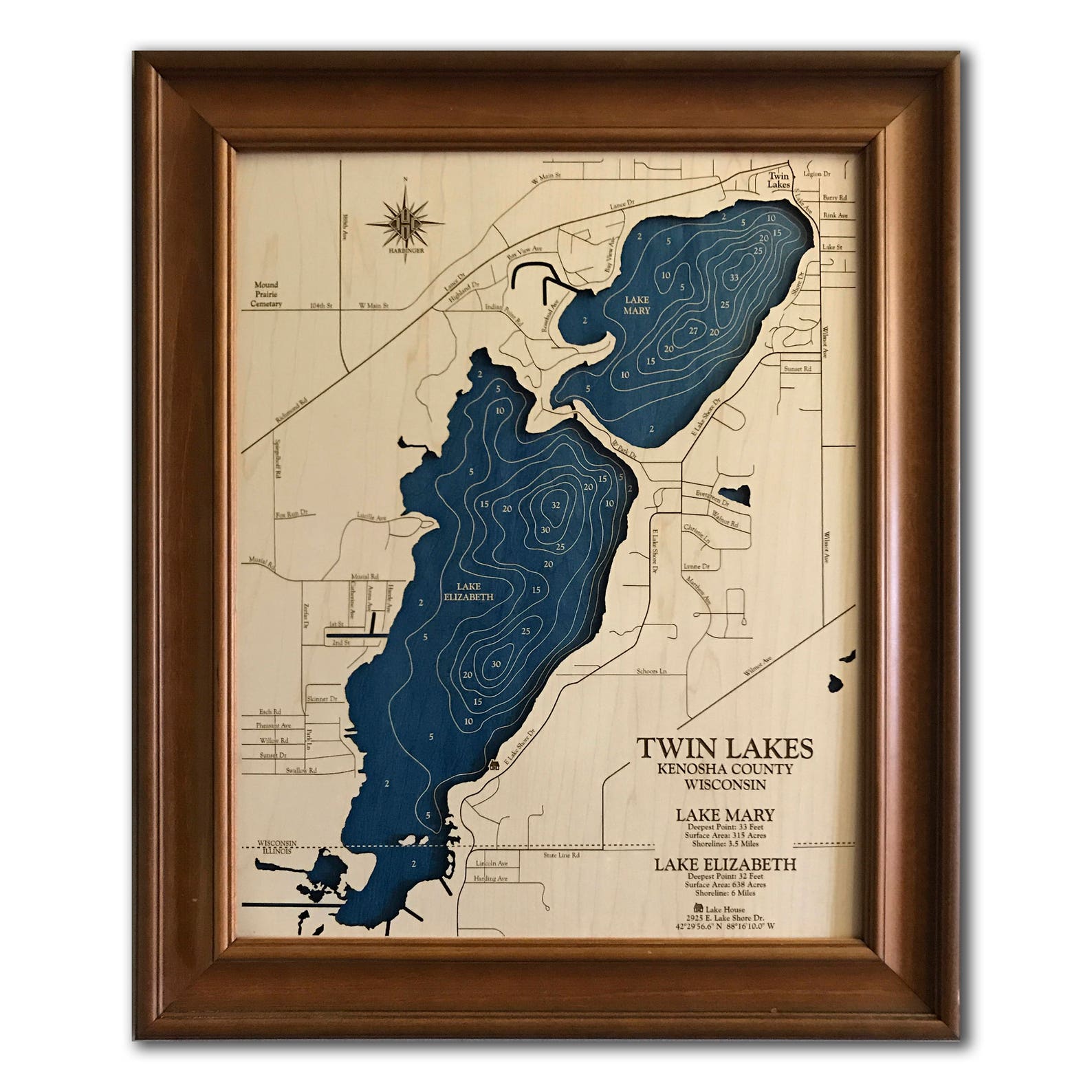 Twin Lakes Wisconsin Custom Wood Map Art 3D Wall Art - Etsy