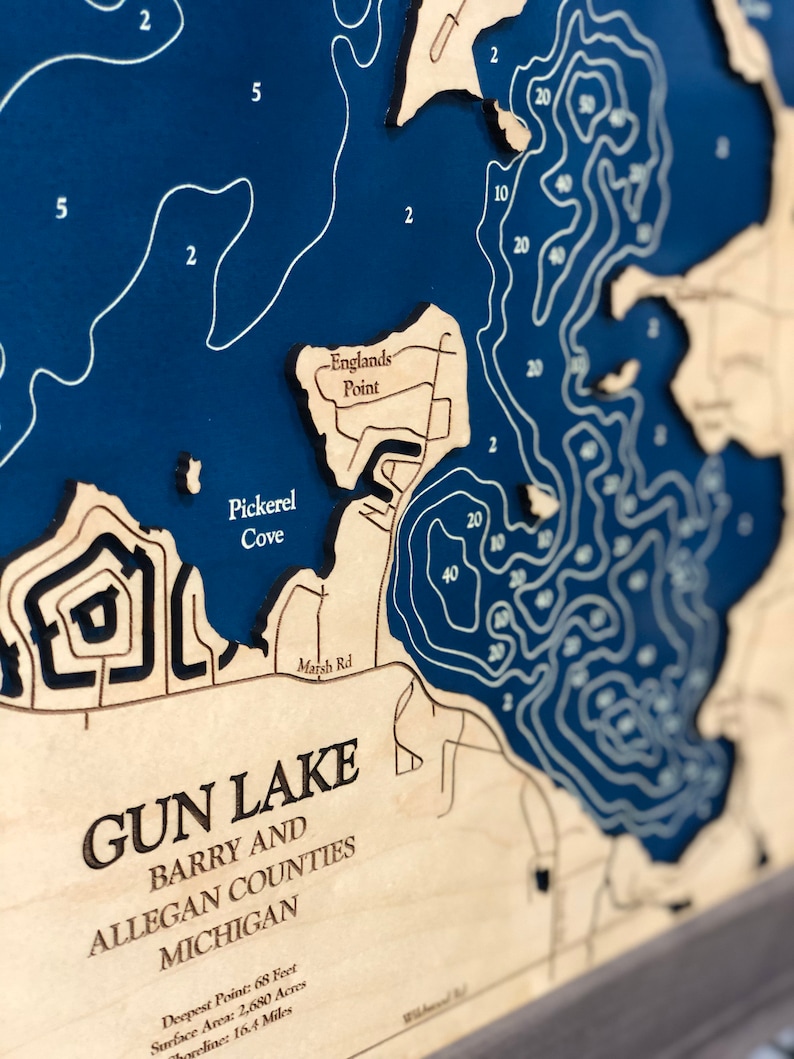 Gun Lake Map Custom Wood Map Art 3D Wall Art Contour Etsy