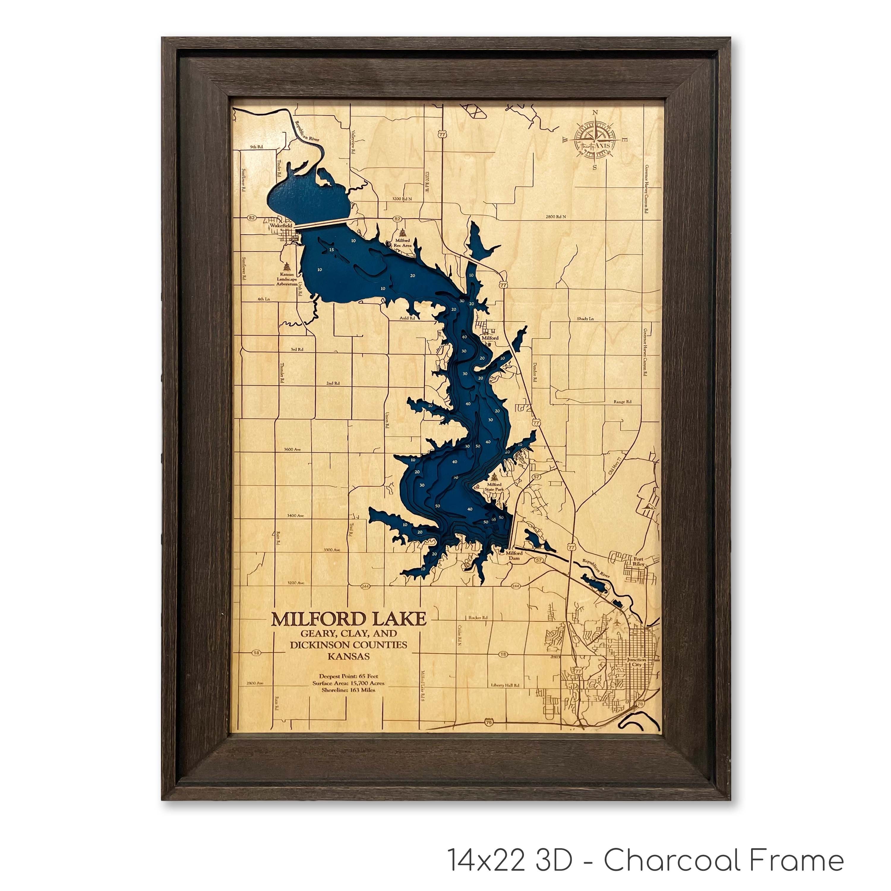 Milford Lake Map Custom Wood Map 3D Wall Art Contour Map Etsy