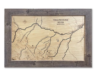 Yellowstone River Map, Custom Wood Map, 3D Wall Art, Contour Map Lake House Decor, Lake Map, Depth Map, Lake Gift, Lake House, Lake Art