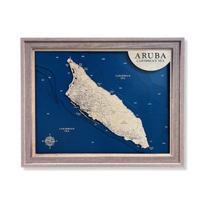 Aruba Map, Custom Wood Map, ABC Islands, Caribbean Art, 3D Wall Art, Contour Map, Beach House Decor, Island Map, Topo Map, Depth Map