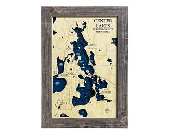 Center Lakes Map, Wood Lake Map, Custom Wood Map, 3D Lake Map, 3D Wood Map, Custom Lake Sign, Lake House Decor, Lake House Sign, Lake Gift