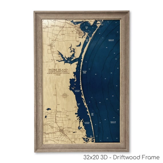 Padre Island Map Custom Wood Map South Padre North Padre - Etsy España