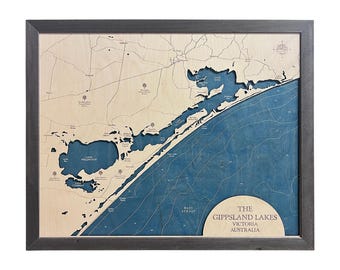 Gippsland Lakes Map, Australia Map, Beach House Decor, Beach House Gift, Wedding Gift, Wedding Map, Honeymoon Gift, Vacation Map