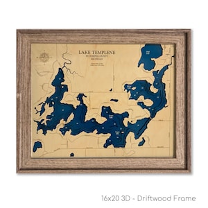 Lake Templene Map, Lake Templene, Wood Lake Map, Wood Lake Sign, Lake Art, Lake House Gift, Lake House Decor, Lake Map, Custom Lake