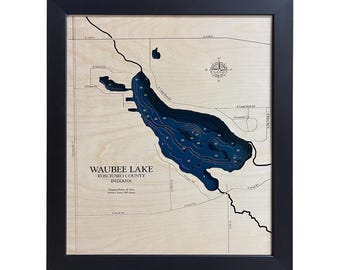 Waubee Lake 3D Wood Map: Custom Lake House Decor