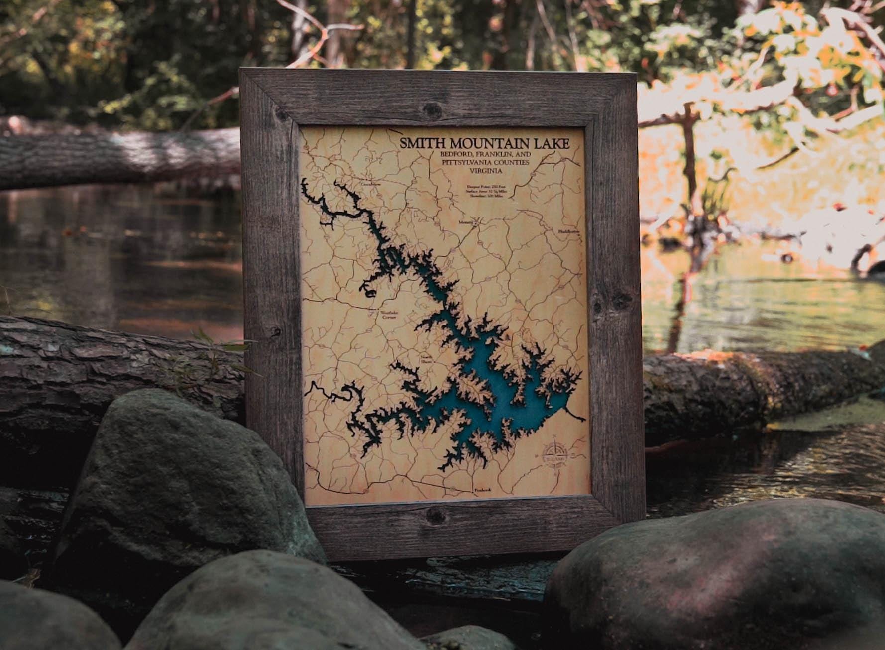 Smith Mountain Lake - Custom Wood Map - Virginia Map - 3D Wall Art - Contour Map - Lake House Decor - Lake Map - Depth Map - Lake Gift- Gift